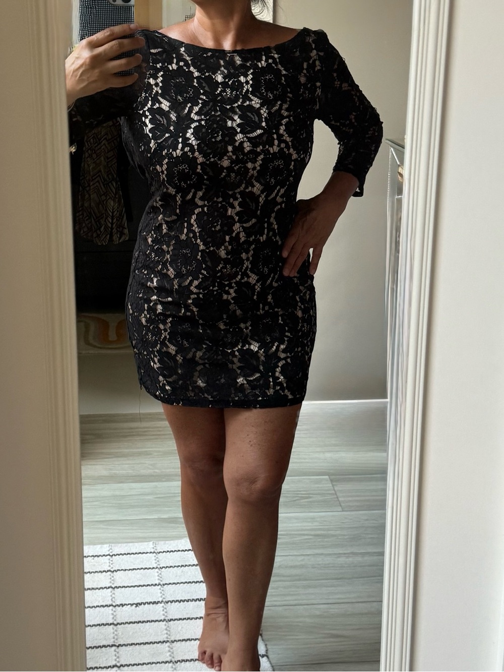 Vince Camuto Black Lace Mini Dress with Nude Slip
